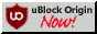 An 88x31 button, showing the ublock origin logo and text 'uBlock Origin, now!'